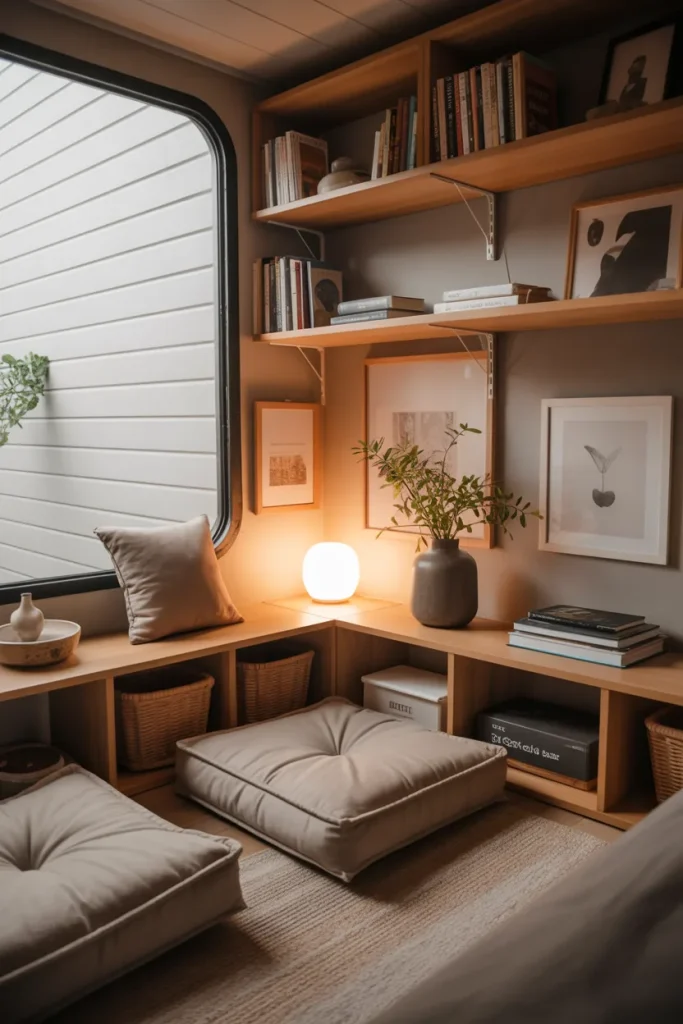 Corner Reading Nook with Floor Cushions