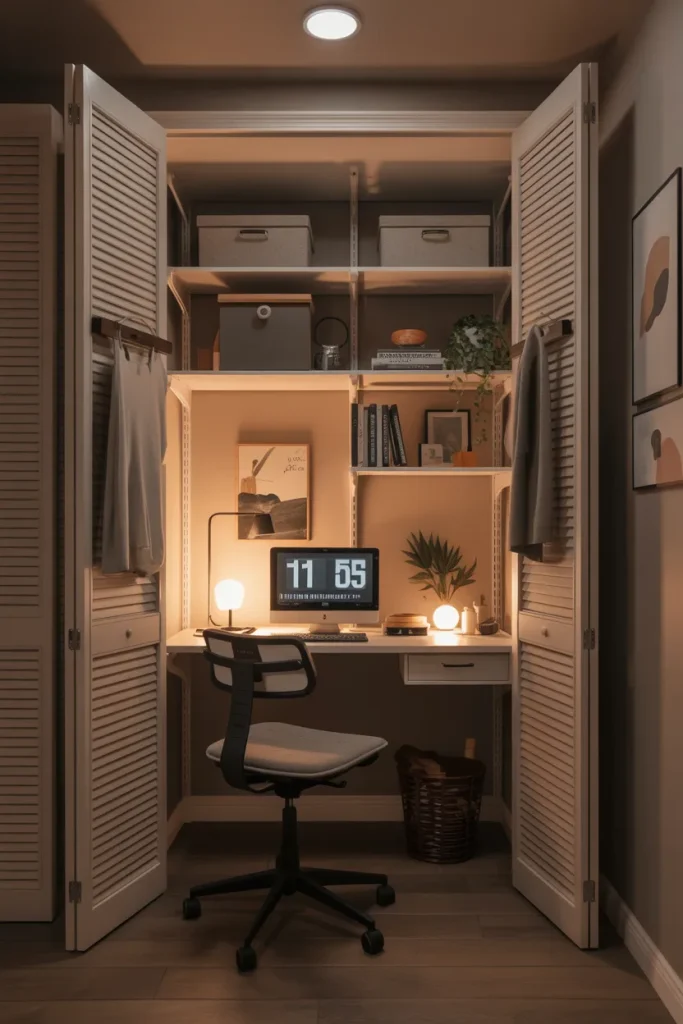 Hidden Home Office in a Closet