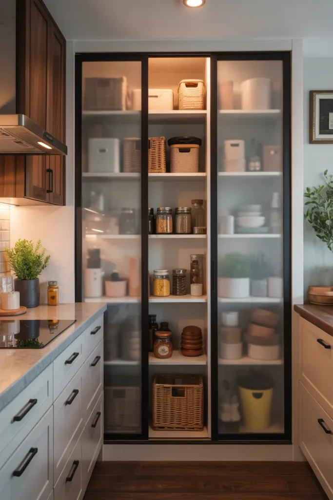 18 Creative Tiny Kitchen Ideas for a Beautiful Home 3 Sliding Pantry Doors for Easy Access