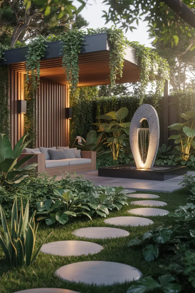 1. Creating a Backyard Focal Point That Transports You to Another World with Modern Backyard Landscaping Ideas