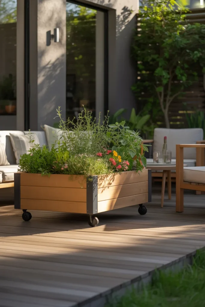 1. Planter Box with Wheels for Easy Mobility with Outdoor Planter Box Ideas