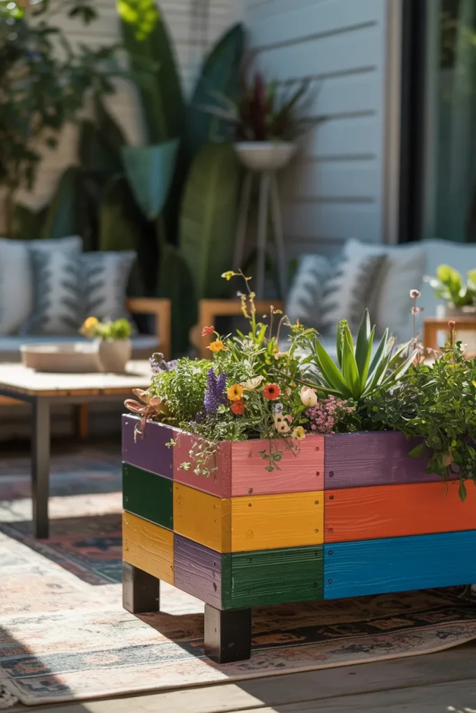 15. Add Personality With a Painted Wooden Planter Box with Outdoor Planter Box Ideas