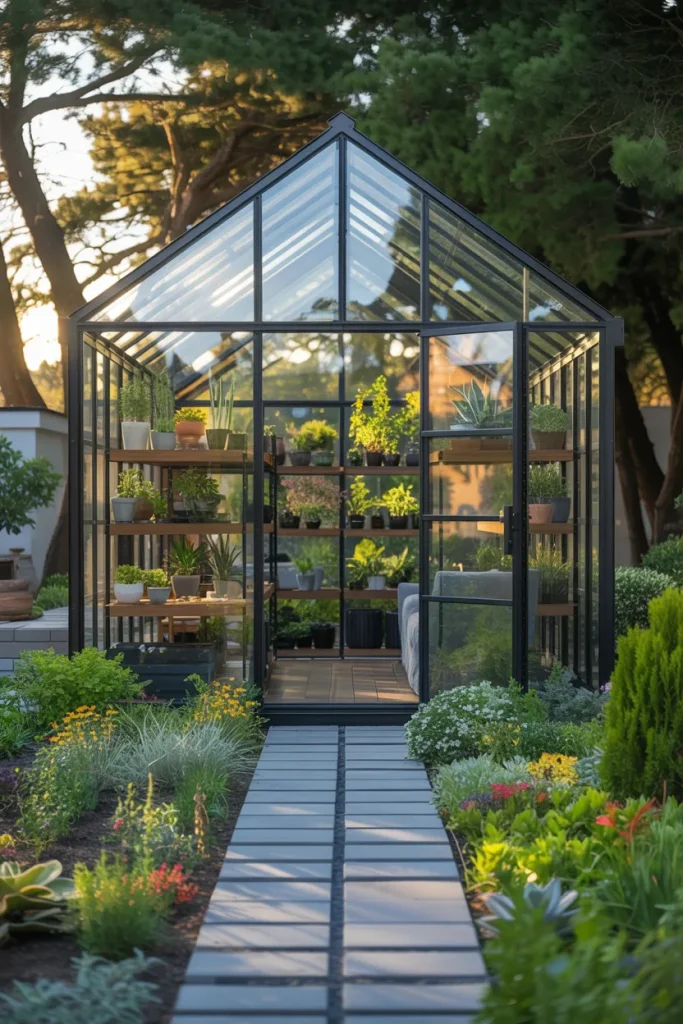 4. Design a Dedicated Greenhouse for Your Green Thumb with Modern Backyard Landscaping Ideas