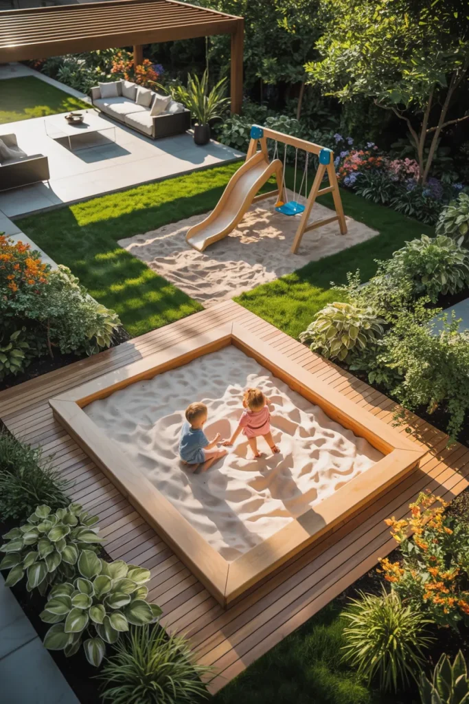 6. Build a Kid-Friendly Play Zone with a Dedicated Sandbox Using Modern Backyard Landscaping Ideas