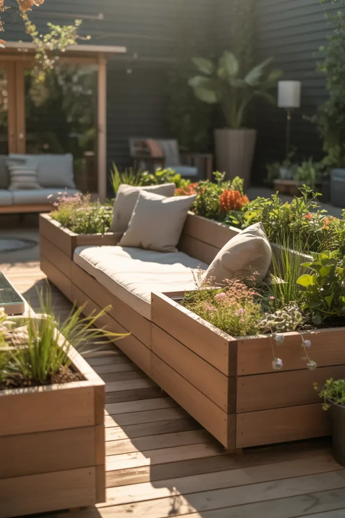 6. Built-In Planter Box Seating Bench with Outdoor Planter Box Ideas