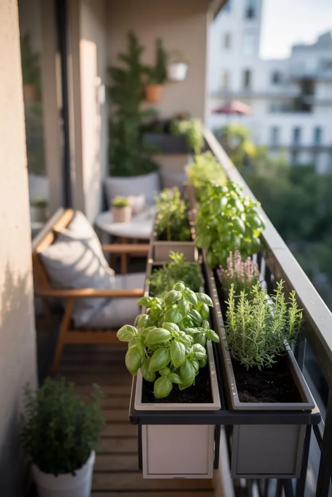 8. Narrow Balcony Railing Planter for Herbs with Outdoor Planter Box Ideas