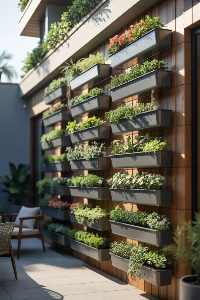 9. Hanging Wall-Mounted Planter Box System with Outdoor Planter Box Ideas