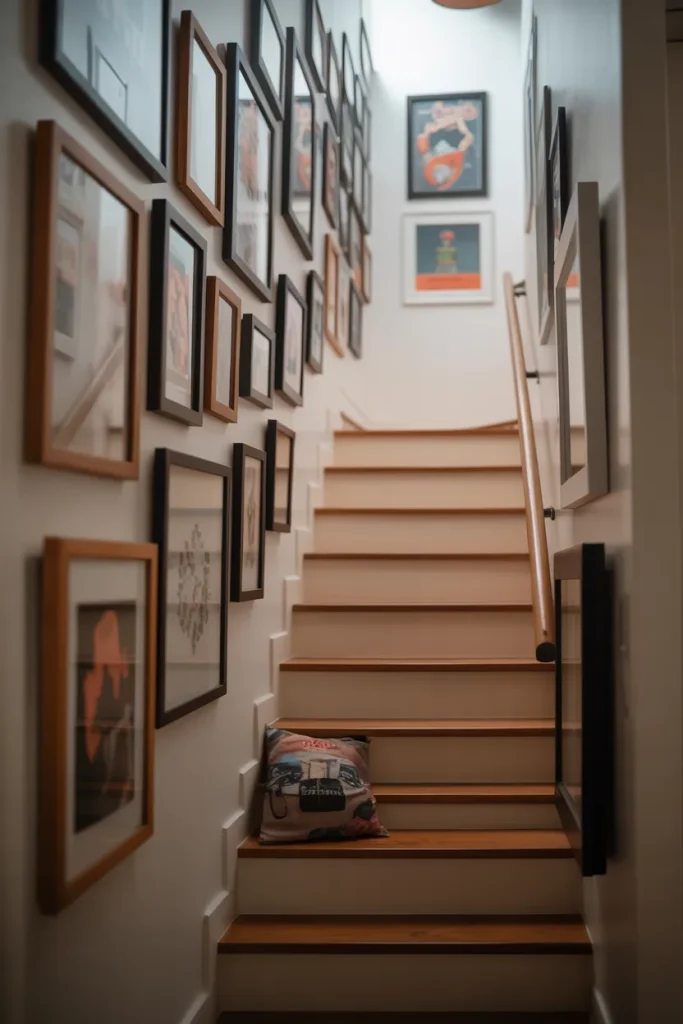 Narrow Staircase with Art Displays