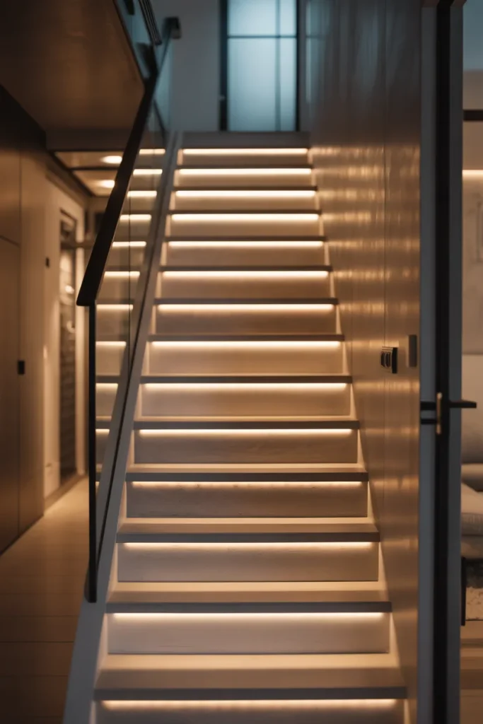 Narrow Staircase with LED Lighting