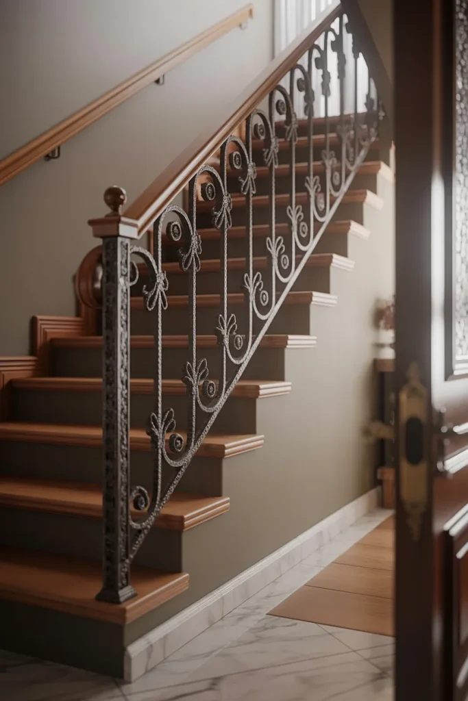 Narrow Staircase with Unique Textures
