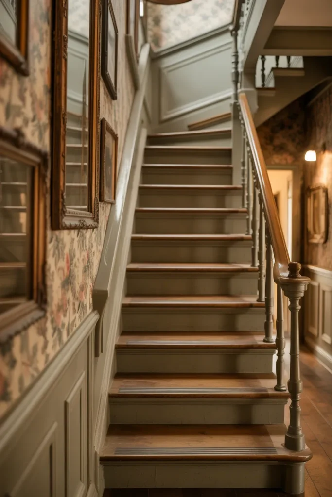 Narrow Staircase with Wall Shelves
