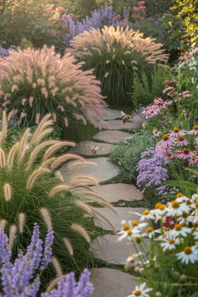 The Romantic, Pollinator-Friendly Pathway in Ornamental Grasses