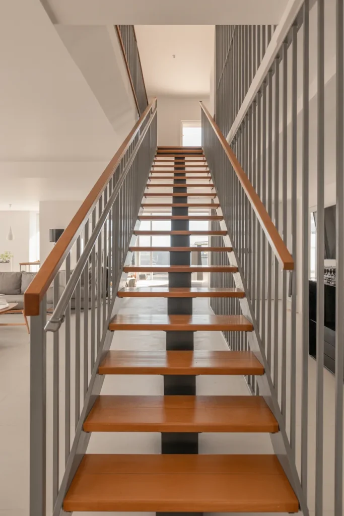 Wooden Steps with Metal Railings